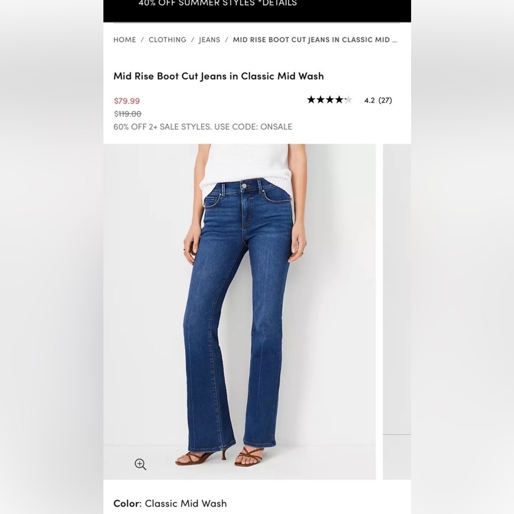 Ann Taylor Mid Rise Boot Cut Jeans in Classic Mid Wash 12